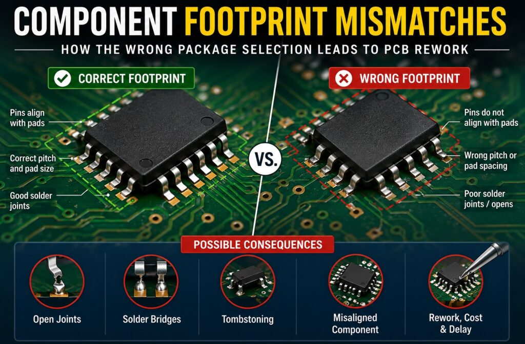 Component Footprint Mismatches — How the Wrong Package Selection Leads to PCB Rework